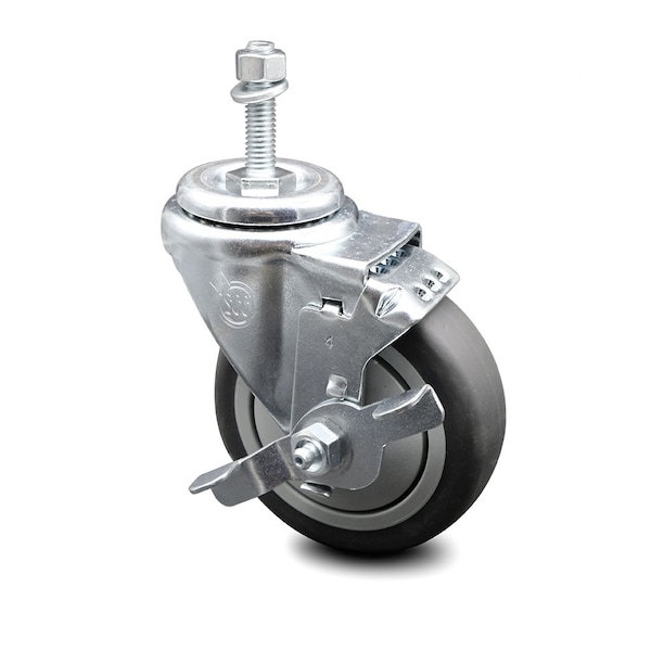 4 Inch Thermoplastic Rubber Swivel 3/8 Inch Threaded Stem Caster with Brake SCC